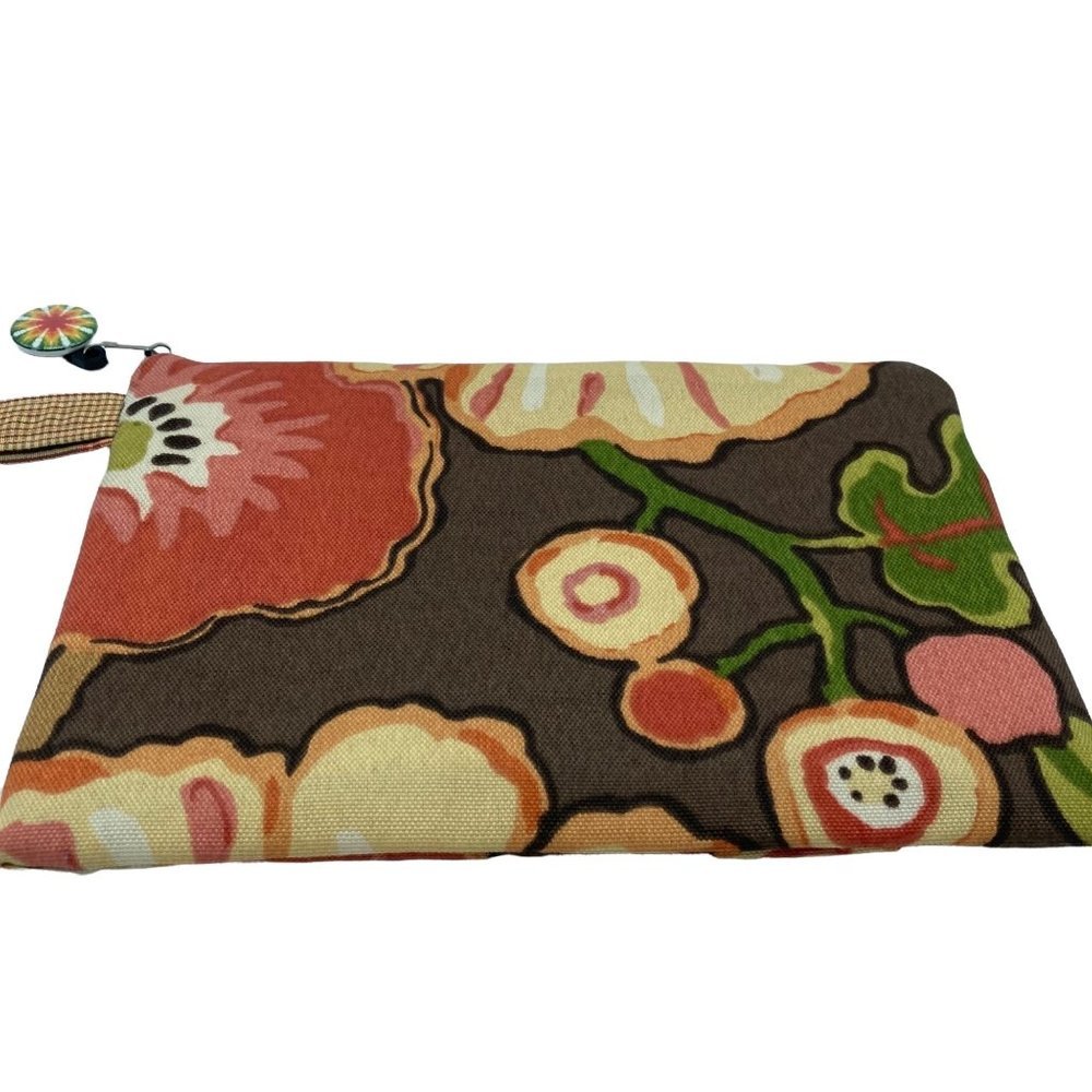 Cindylou Brown Floral Wristlet Clutch Wallet 9" x 6.5"